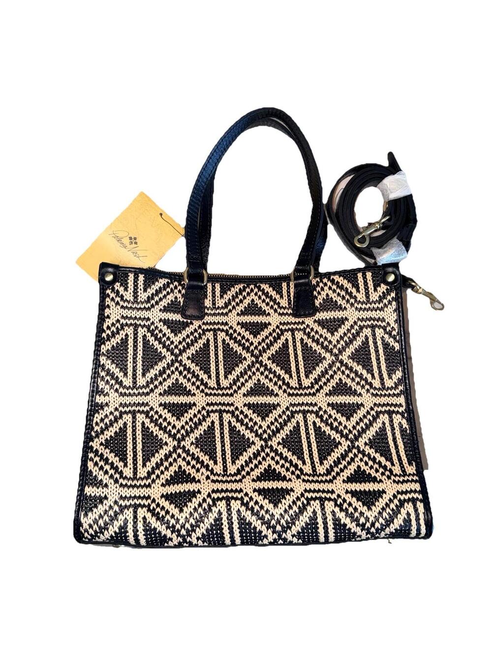 Patricia Nash Leather Ava Medium Tote Crossbody Bag Tuareg Woven Handbag NEW Blk